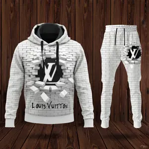 Louis Vuitton Brown Black Hoodie Long Pants Set Luxury Brand