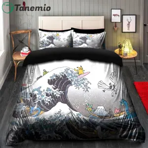 The great wave pokemon pikachu bedding set duvet cover and 2 pillowcases